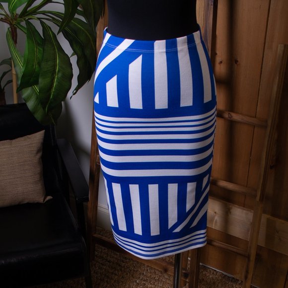 Blue and White Midi Skirt - Picture 1 of 1
